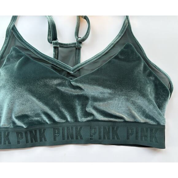 Victoria's Secret Bralette Velvet Racerback Adjustable Green Size Medium Sheer - Picture 3 of 4